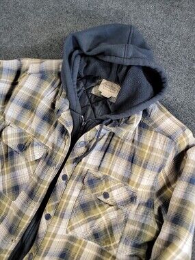 Boston Traders Flannel Shirt Jacket Quilted Hooded Navy Mens Large